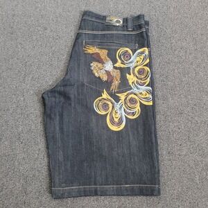 Red Ape 40 Baggy Denim Shorts Mens Dark Wash Eagle Embroidered Streetwear Y2K